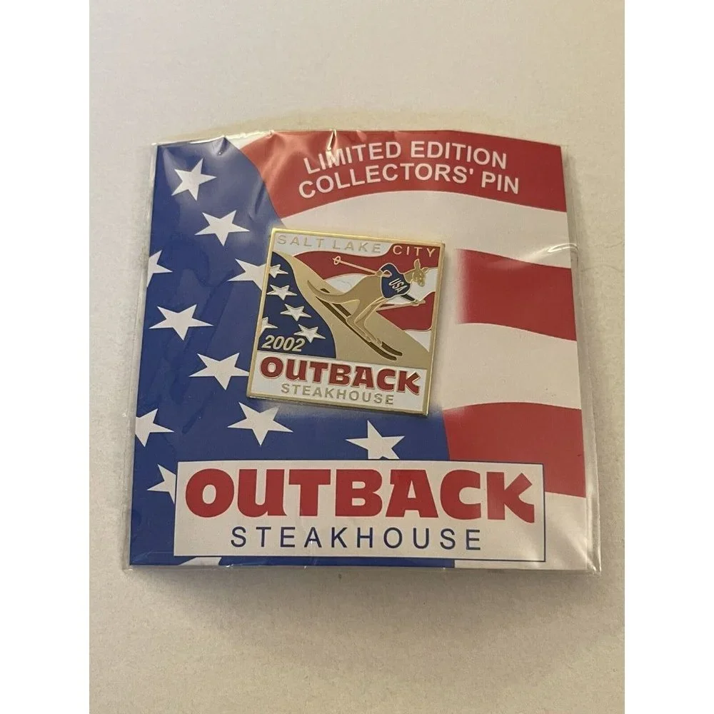 New Outback Steakhouse Kangaroo Skiing Salt Lake City 2002 Pin Pinback PB4A
